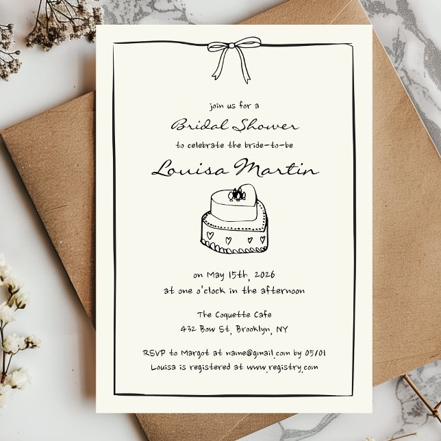 Timeless Hand-Drawn Bridal Shower Vintage Cake  Invitation (Creator Uploaded)