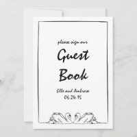 Timeless Hand Drawn Swan Wedding Guest Book Sign