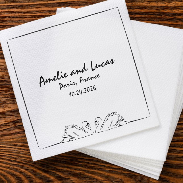 Timeless Handwritten Swan Illustration Wedding Napkin (Creator Uploaded)
