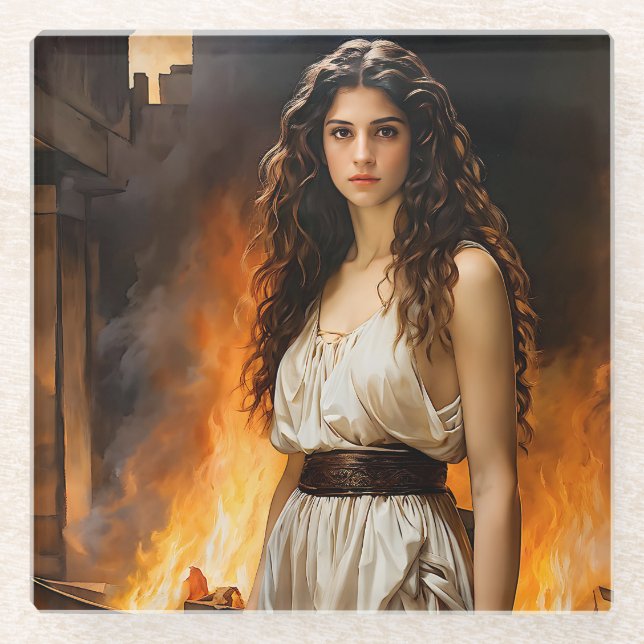 "Timeless Helen: Troy’s Catalyst" Glass Coaster (Front)