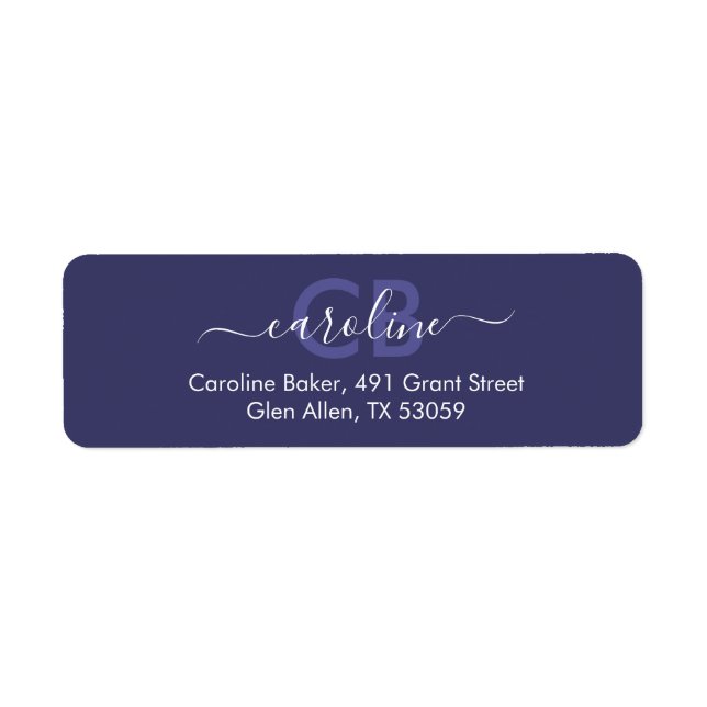 Timeless - Indigo Blue Monogram Address Label (Front)
