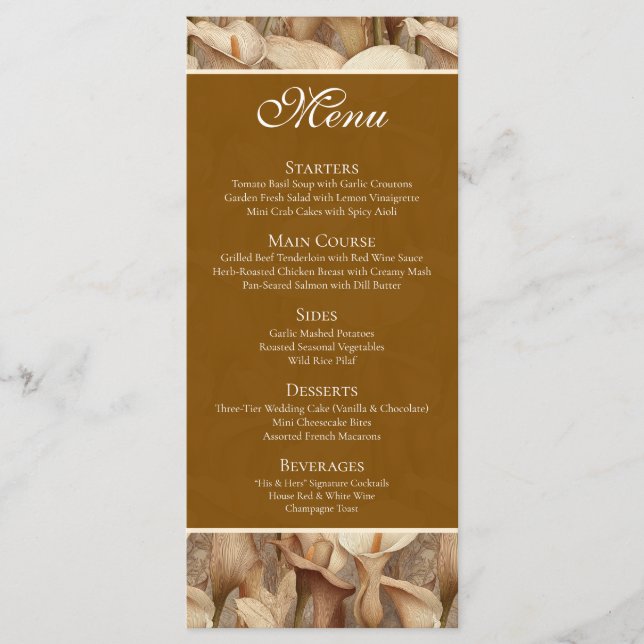 Timeless Ivory Calla Lilies Aesthetic Boho Wedding Menu (Front)