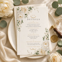 Timeless Ivory Floral Wedding Details Card