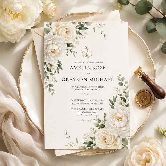 Timeless Ivory Floral Wedding Invitation (Creator Uploaded)
