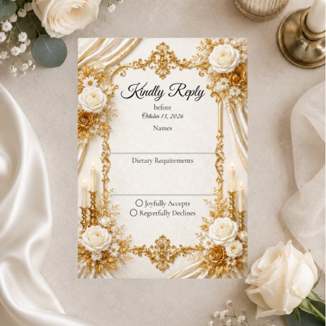 Timeless Ivory Gold Elegance Wedding RSVP Card (Creator Uploaded)