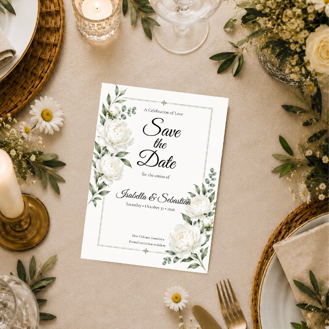Timeless Ivory Peony Elegance Wedding Save The Date (Creator Uploaded)