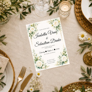 Timeless Ivory Rose Elegance Wedding Invitation