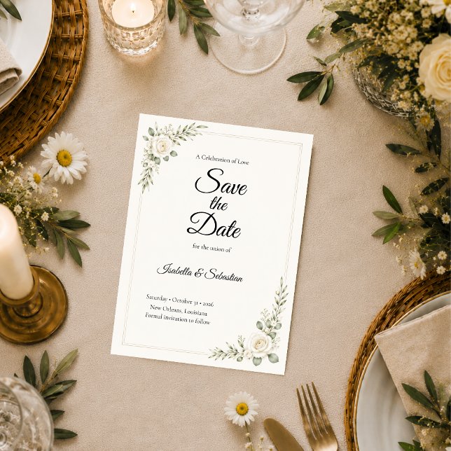 Timeless Ivory Rose Minimalism Wedding Save The Date (Creator Uploaded)