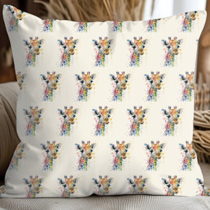 Timeless Ivory Watercolor Giraffe Pattern Cushion