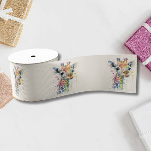 Timeless Ivory Watercolor Giraffe Pattern Grosgrain Ribbon