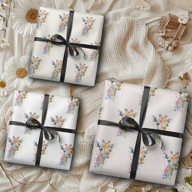 Timeless Ivory Watercolor Giraffe Pattern Wrapping Paper Sheet (Creator Uploaded)