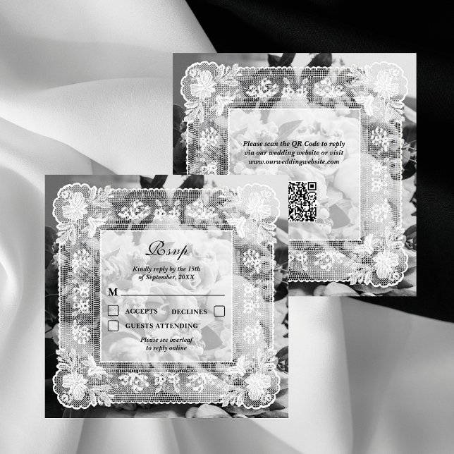 Timeless Lace Frame Photo QR Code Wedding RSVP (Creator Uploaded)