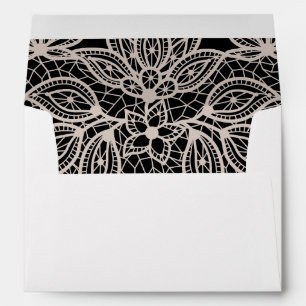 Timeless Lace Look Wedding Buff and Black Envelope