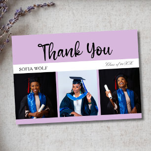 Timeless Lilac Three Photos Graduation Thank You Card