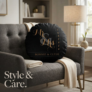 Timeless Love: Mr. & Mrs. Forever Decorative Round Cushion