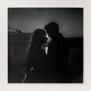 Timeless Love Silhouette in Black and White Jigsaw Puzzle