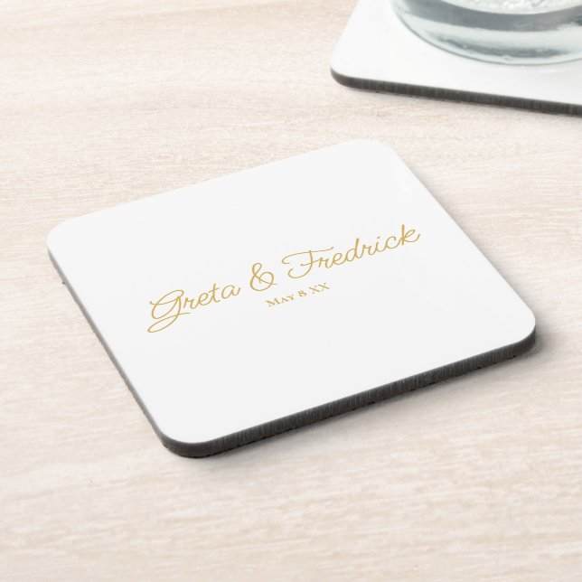 Timeless Luxe Gold Wedding Favor Coaster (Left Side)