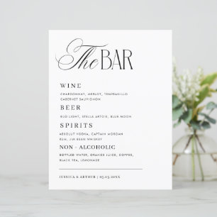 Timeless Luxe Script Classy Wedding Bar Drink Menu