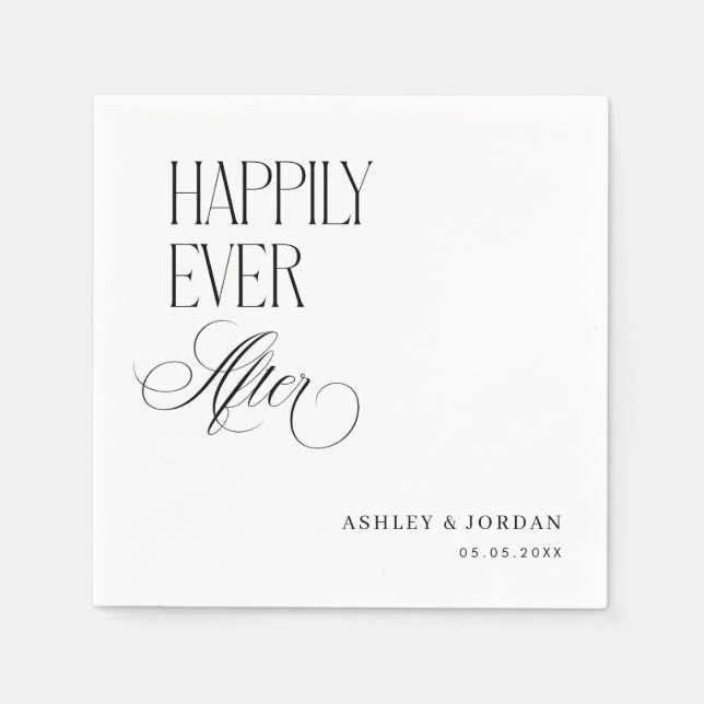 Timeless Luxe Script Happily Ever After Party Napkin (Front)
