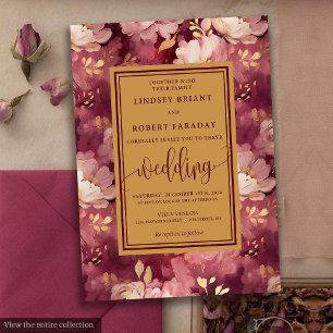 Timeless Luxury Maroon Blush Gold Floral Wedding  Invitation