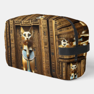 Timeless Majesty: The Golden Egyptian Pharaoh Cat Dopp Kit