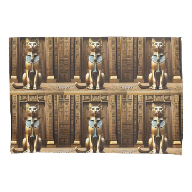 Timeless Majesty: The Golden Egyptian Pharaoh Cat Pillowcase (Front)