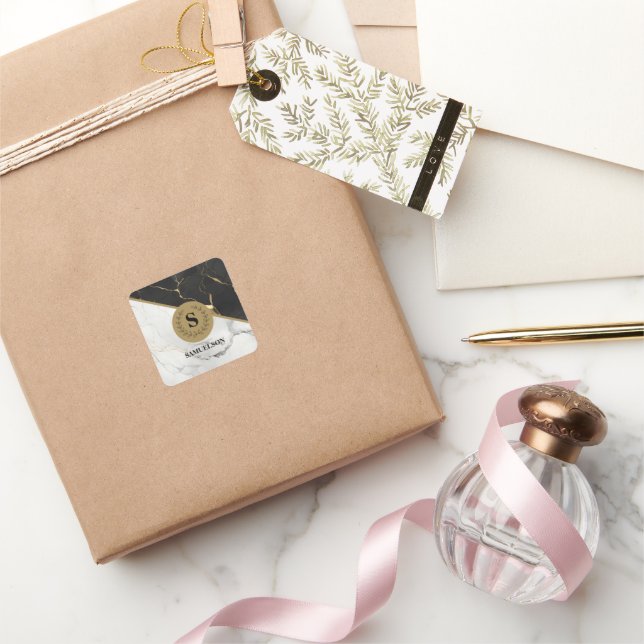 Timeless Marble Monogrammed  Square Sticker (Gifting)