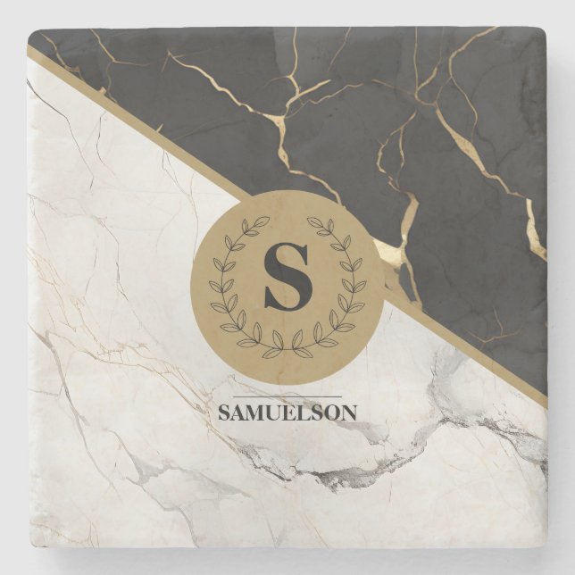 Timeless Marble Monogrammed Stone Coaster (Front)