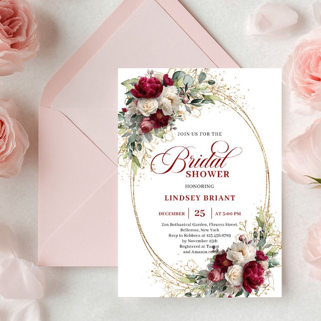 Timeless Merlot Rose Gold Bridal Shower Invitation (Timeless Merlot Rose Gold Bridal Shower Invitation)
