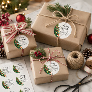 Timeless Merry Christmas Traditional Tree Classic Round Sticker
