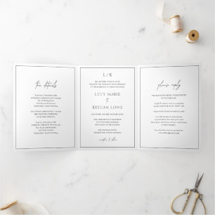 Timeless Monogram Black and White Elegant Wedding Tri-Fold Invitation