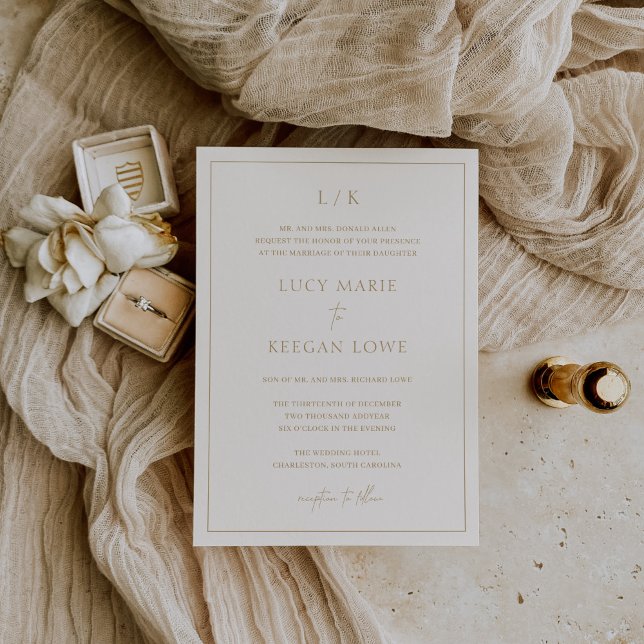Timeless Monogram Ivory and Gold Elegant Wedding Invitation (Creator Uploaded)