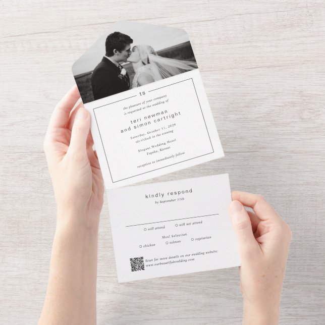 Timeless Monogram QR Code Modern Wedding All In One Invitation (Tearaway)