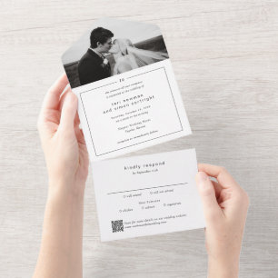 Timeless Monogram QR Code Modern Wedding All In One Invitation