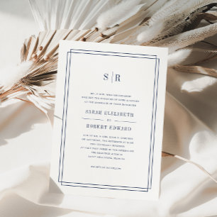 Timeless Monogram Wedding Invitation   Navy