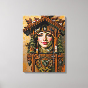 “Timeless Muse” – A Cuckoo Clock Portrait Canvas Print