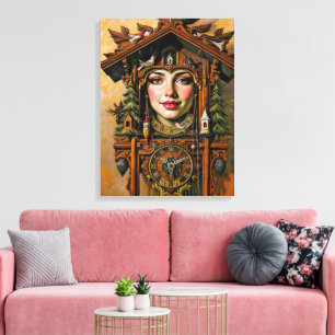 “Timeless Muse” – A Cuckoo Clock Portrait Canvas Print