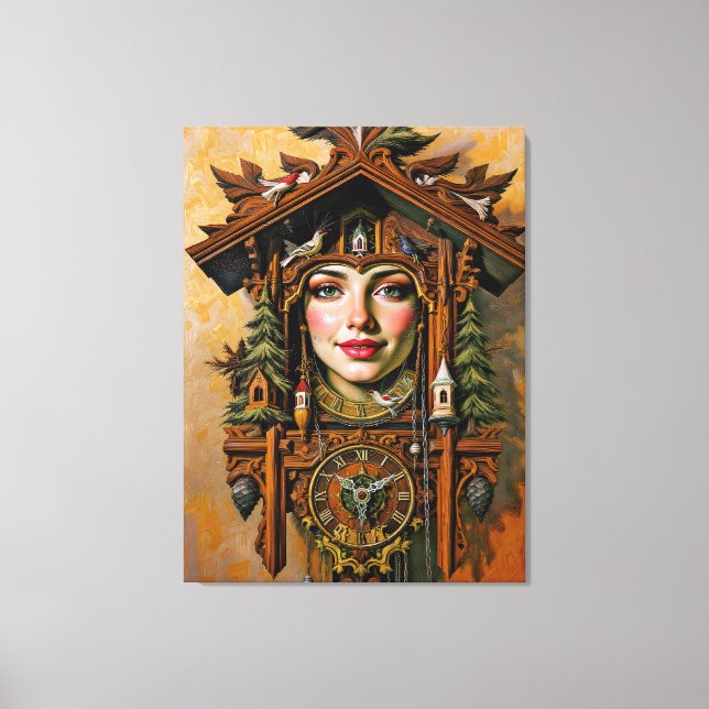 “Timeless Muse” – A Cuckoo Clock Portrait  Canvas Print (Front)
