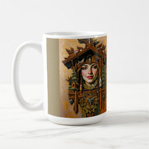 “Timeless Muse” – A Cuckoo Clock Portrait Coffee Mug