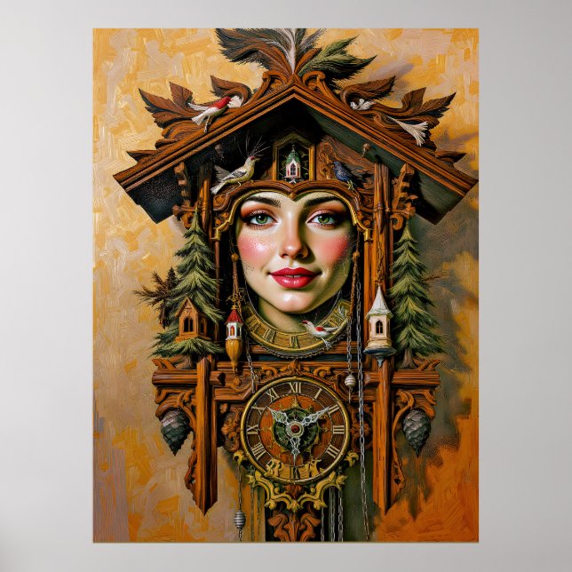 “Timeless Muse” – A Cuckoo Clock Portrait  Poster (Front)