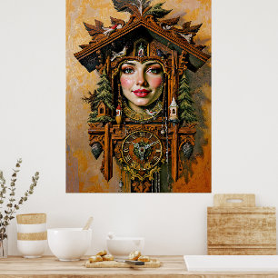 “Timeless Muse” – A Cuckoo Clock Portrait Poster