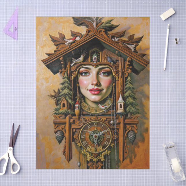 “Timeless Muse” – A Cuckoo Clock Portrait  Tissue Paper (Craft)