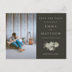 Timeless Muted Green Floral - QR & Photo Announcement Postcard