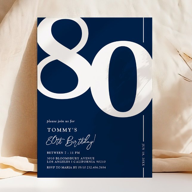Timeless Navy 80th Birthday Invitation (Creator Uploaded)