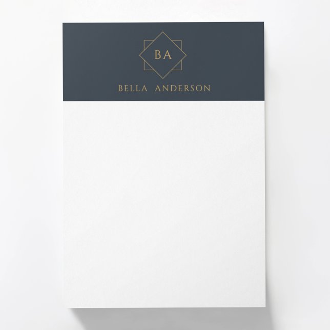 Timeless Navy Blue & Gold Initial Monogram Post-it Notes (Creator Uploaded)