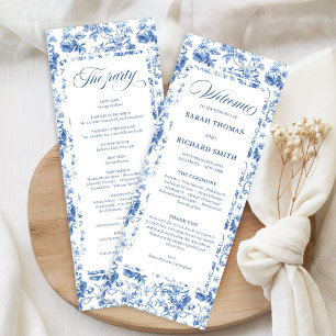 Timeless Navy Roses Floral Toile Wedding Program Programme
