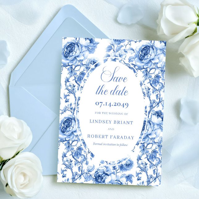 Timeless Navy Roses Save the Date Wedding Card   (Timeless Navy Roses Save the Date Wedding Card Floral)