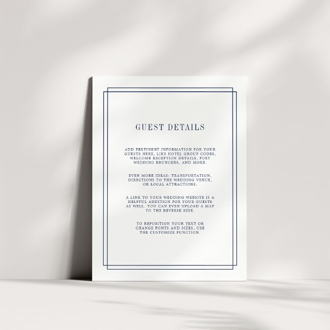 Timeless | Navy Wedding Guest Details Card (Creator Uploaded)