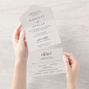 Timeless Neutral Beige Elegant Wedding All In One Invitation