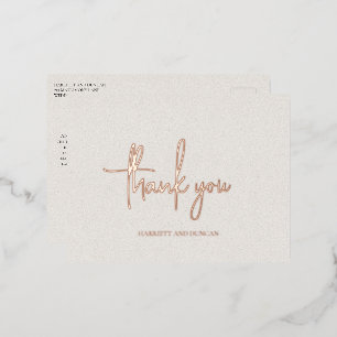 Timeless Neutral Beige Elegant Wedding Thank You Foil Invitation Postcard